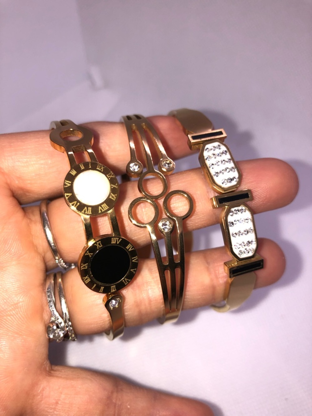 Gold Tone Women's Bracelet Set with Black and White Accents